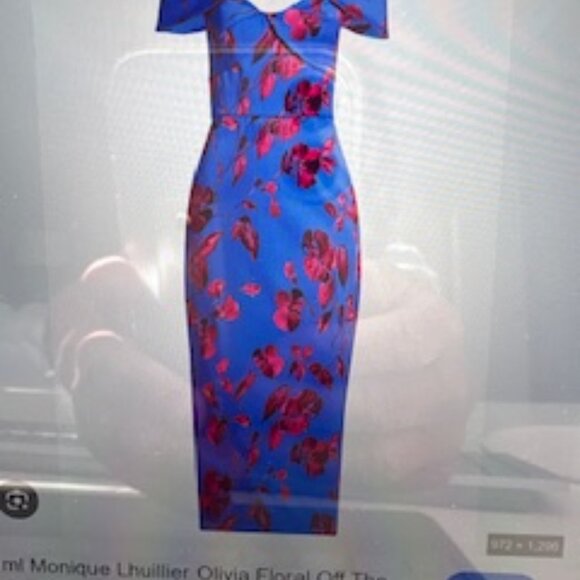 ML Monique Lhuillier Olivia Floral Off The Shoulder Faille - Size 2